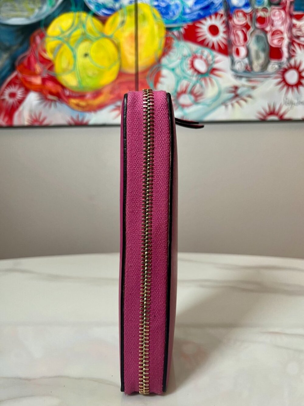 Gucci Pink Leather Zip Around Wallet Wristlet + Box - Picture 6 of 12